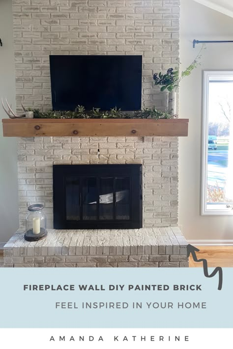 DIY painted brick fireplace that looks amazing years later. How To Add A Mantel To A Brick Fireplace, Easy Brick Fireplace Makeover Diy, How To Paint A Fireplace Brick Walls, Painted Brick Fireplace With Wood Mantel, Brick Fireplace Diy Makeover, White Painted Brick Fireplace With Tv, Farmhouse Painted Fireplace, Living Room Dining Room Combo Makeover, Diy Brick Fireplace How To Build