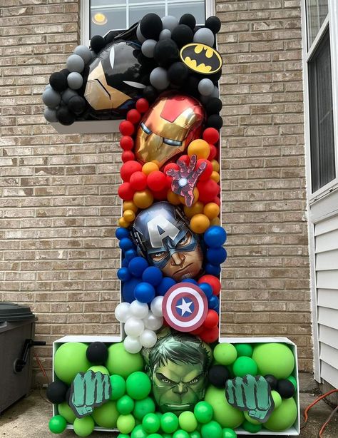 1st Birthday Superhero Theme, Marvel Avengers Theme Party, Superhero Birthday Party Balloons, Super Hero Birthday Decoration, Avenger Balloon Arch, Marvel Theme Party Decoration, Super Hero 1st Birthday, Spiderman 1st Birthday Party Ideas, First Birthday Superhero Theme