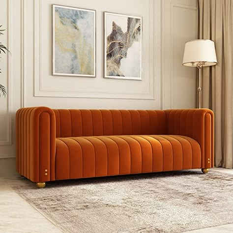 Amazon.com: Orange Velvet Couch, 80 Inch Wide Mid-Century Modern Sofa Velvet Tufted Upholstered Velvet Sofa Love Seats Sofa with Golden Leg, 3 Seat Sofa Big Comfy Couch Sofas for Livingroom (Orange) : Home & Kitchen Mustard Velvet Sofa Living Room, Sofa With Love Seat, Blue Velvet Sofa Orange Accents, Dfs Velvet Corner Sofa, Ashley Furniture Mid Century Modern, Midcentry Modern Sofa, Next Wilson Button Back Sofa, Mid Century Living Room Orange Sofa, Mis Century Sofa