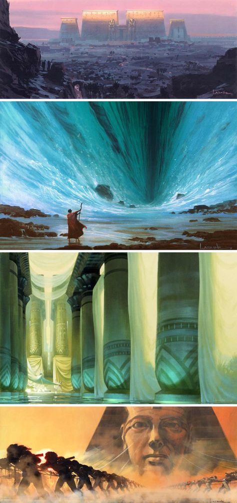 Concept art by Paul Lasaine for the 1998 DreamWorks film, The Prince of Egypt Paul Lasaine, Movie Concept Art, Concept Art Landscape, The Prince Of Egypt, Egypt Concept Art, Prince Of Egypt, Art Disney, Dreamworks Animation, Art Films