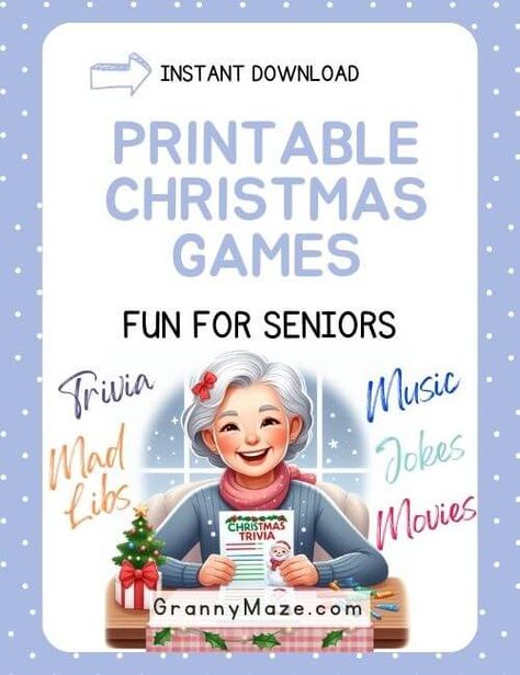 12 Fun Printable Christmas Games for Seniors @grannymaze Free Christmas Party Games For Adults, Christmas Games For Seniors Party Ideas, Christmas Party Games For Senior Adults, Senior Citizens Christmas Games, Christmas Party Games For Church Ladies, Group Games For Adults Indoor Christmas, Christmas Games For Older People, Christmas Party Games For Groups Free Printable, Christmas Party Games For Seniors