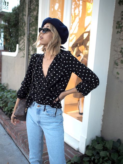 Le Fashion Blog 9 Polka Dotted Blouses For Spring Via Unconscious Style Polka Dots Shirt Outfit, Polka Dot Shirt Outfit, Polka Dot Blouse Outfit, Polka Dot Top Outfit, Bazar Ideas, French Style Clothing, French Women Style, Polka Dots Outfit, Casual Ootd