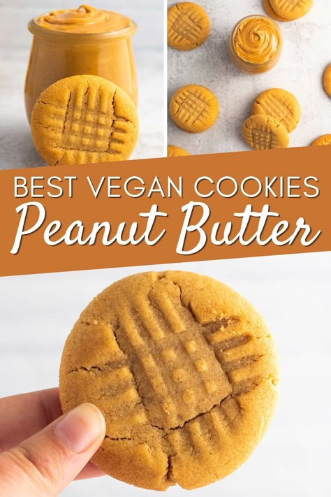 Easy, melt-in-your-mouth Vegan Peanut Butter Cookies. If you love peanut butter, you’ll fall in love with these delicious vegan cookies. Along with just 7 ingredients, you'll just need 1 bowl and a baking sheet. Gf Vegan Snacks, Vegan Baked Goods Easy, Vegan Sweet Snacks Easy, Vegan Cookie Recipes Easy, Coconut Oil Peanut Butter Cookies, Plant Based Sweets, Vegan Fall Cookie Recipes, Vegan Baked Goods Recipes, Peanut Butter Healthy Snacks