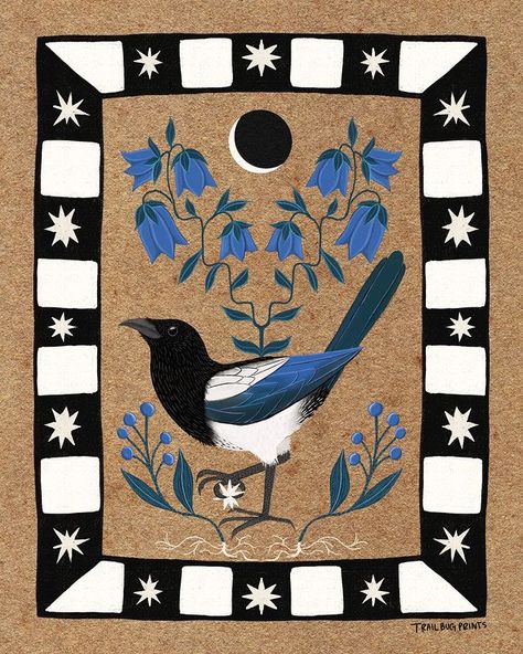 Cottagecore Illustration, Magpie Art, Hare Painting, Folk Illustration, Arte Folk, Folk Design, Scandinavian Folk Art, Art Hobbies, Folk Art Painting