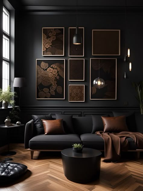 Dark Living Room Decor, Dark Living Room Ideas, Moody Living Room, Cozy Living Room Design, Moody Decor, Dark Living Rooms, Deco Studio, Dark Home Decor, Black Living Room