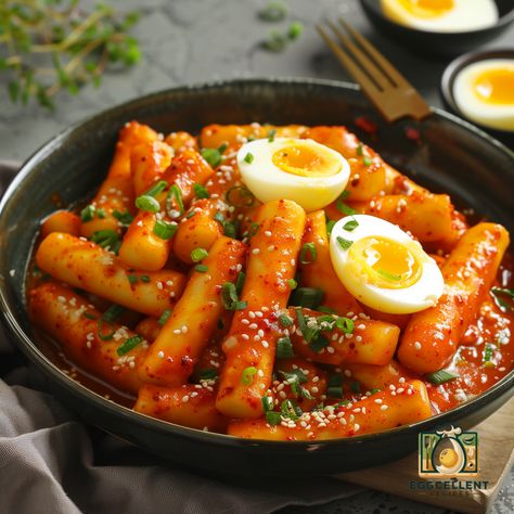 Korean Tteokbokki with Boiled Eggs Healthy Tteokbokki, Rice Cake Recipes Korean, Korean Dinner Ideas, Rice Cakes Korean, Tteokbokki Recipe Easy, Korean Tteokbokki, Boiled Eggs Recipe, Korean Dinner, Tteokbokki Recipe