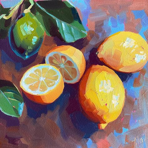 #Foodpaintchallenge & social media | Domestika Lemon Painting, Daily Painters, Food Painting, Oil Pastel Art, Fruit Painting, Textured Canvas Art, Elegant Art, Still Life Art, Fruit Art