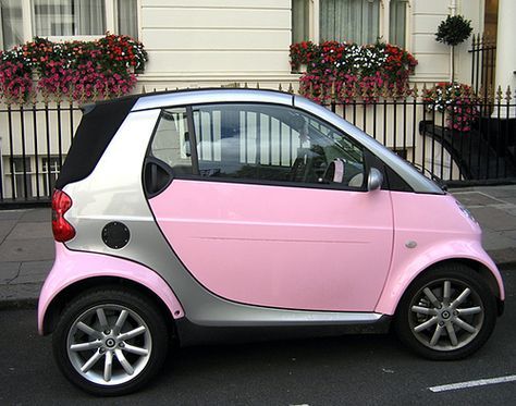 cute pink car by rolala photo, via Flickr White And Pink Car, Kawaii Car Exterior, Cute Pink Car, Light Pink Sports Cars, Pink Smart Car, Pink Car Aesthetic Exterior, Smart Car Accessories, Car Cute, Smart Cars