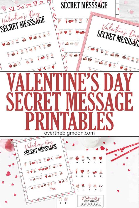 A set of printable Valentine's Day Secret Messages and Decoder -- print these fun printable Valentine's Day secret messages to give your kids with their breakfast on Valentine's Day! They'll have a blast decoding these Secret Messages using the decoding key made with fun Valentine's Day themed clipart! From overthebigmoon.com #valentinesday #valentinesprintable #secretmessagevalentine #valentinefrommom #valentinefromdad Clever Valentines, Message From Santa, Secret Valentine, Printable Valentines Day Cards, Valentine Messages, Big Moon, Free Printable Cards, Valentine's Day Printables, Fun Printable