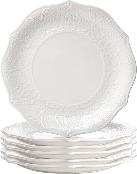 Amazon.com | SOUJOY Set of 6 Porcelain Dinner Plate, 10.5'' White Dinner Dish, Embossed Printing Dinnerware Plate for Dinner, Restaurant, Family Party and Kitchen, Microwave, Dishwasher Safe: Dinner Plates Kitchen Microwave, Dinner Restaurant, White Dinner, Glassware Drinking, Embossed Printing, Everyday Dishes, White Dinner Plates, Traditional Ceramics, Porcelain Dinnerware