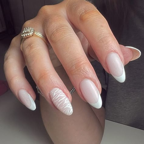 Classic French with a twist. Zebra print on accent nail White Zebra Print Nails, Zebra Print Nails, Good Morning Monday, French Tip Design, Zebra Nails, Morning Monday, White French Tip, Accent Nail, Classic Nails