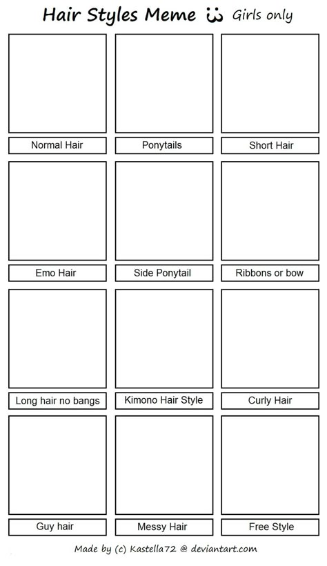 Hair Styles Drawing Meme, Hair Drawing Challenge, Draw A Character With Different Hairstyles Template, Hairstyle Challenge Drawing, How To Shade Black Clothes Drawing, Hairstyle Meme Drawing Template, Character Design Template Art, Memes Drawing Template, Art Style Challenge Template