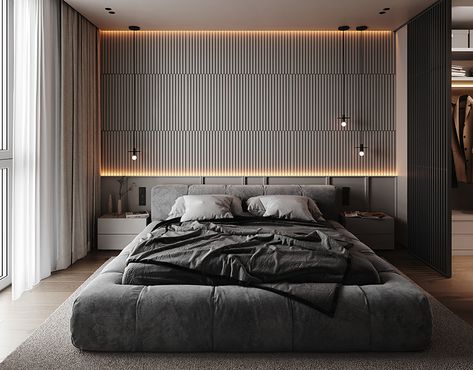 Exterior of a private house in Kiev :: Behance Dark Bedroom Aesthetic, Aj Logo, Sage Green Bedroom, Modern Luxury Bedroom, Leather Bed, Cots, Bedroom Green, Simple Bedroom, Bedroom Aesthetic