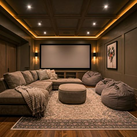 Snug Cinema Room Ideas, Cinema Basement Ideas, House Movie Theater Ideas, Finished Basement Movie Room, Aesthetic Home Theater, In Home Cinema, Media Room Aesthetic, Small Room Theater Ideas, Minimalist Movie Room