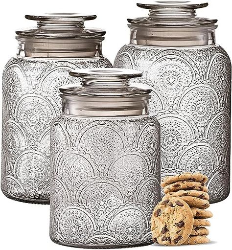 #Glass #Canisters Storage for #Cookies #Tea #Sugar #Candy Jars, Sugar Packet, Set of 3 Bathrooms Organization, Gift Ideas On Amazon, Chandeliers Kitchen, Organizing House, Liquid Therapy, Sugar Rice, Dry Food Storage, Food Storage Container Set, Sugar Candy