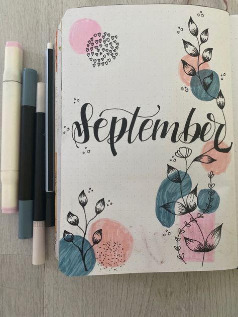 Bulletjournal ideas september Bullet Journal Topics, Bullet Journal Hand Lettering, Boarders Designs For Projects, Creative Book Cover Designs, Book Art Projects, Creative Book Covers, Creative School Project Ideas, Colorful Borders Design, Front Page Design