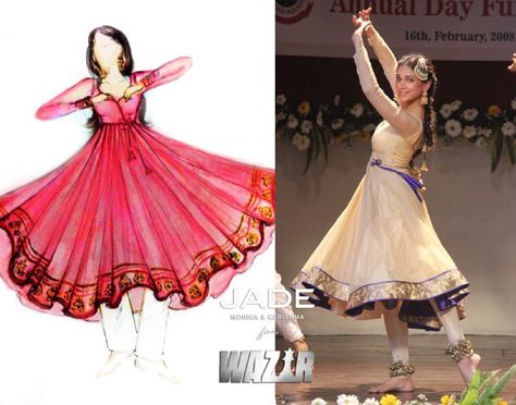 Nothing adds more beauty and grace to a dance performance than a well fitted flared Anarkali dress! Kathak Costume Anarkali, Semi Classical Dance Dress, Kathak Anarkali Dress, Kathak Dress Design, Kathak Anarkali, Kathak Dress, Kali Dance, Kathak Costume, Long Kurta Designs