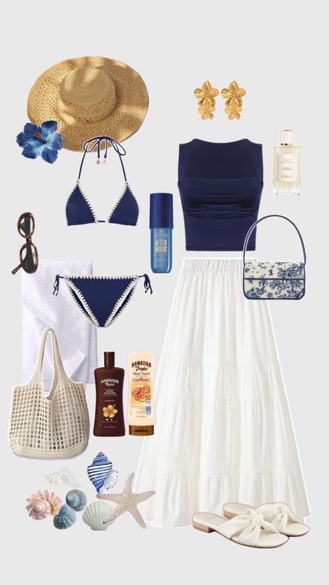 After Beach Outfit, Beach Outfit Blue, Day Summer Outfit, Vacation Fits, Greece Outfit, Outfit Cute, Model Outfits, Swimming Suit, Swimming Outfit