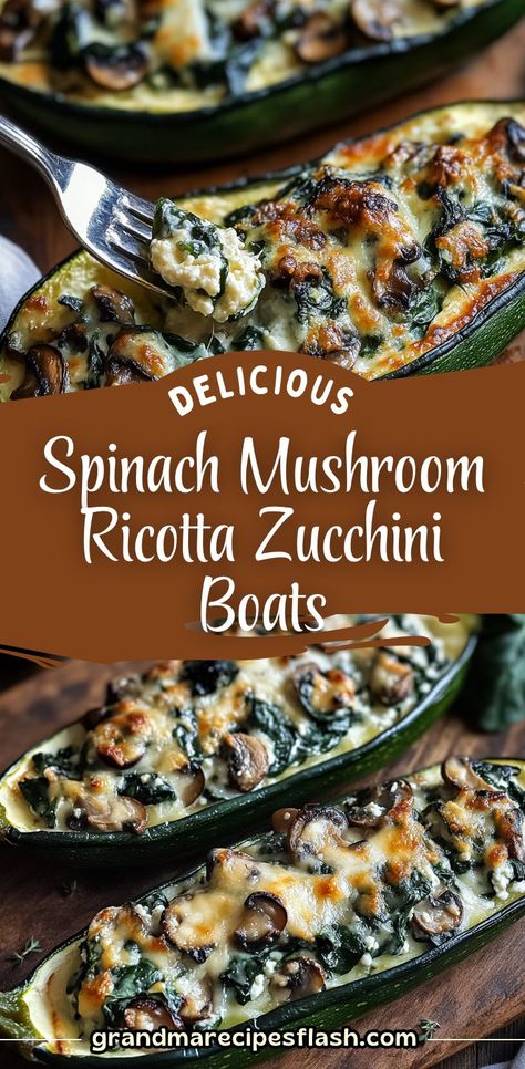 These Spinach, Mushroom, and Ricotta Stuffed Zucchini Boats are a healthy and delicious option for a light dinner or appetizer. The creamy ricotta and earthy mushrooms pair perfectly with fresh spinach, all packed into tender zucchini boats. A simple, flavorful dish that's sure to impress! #StuffedZucchini #HealthyDinner #ZucchiniBoats #VegetarianRecipes #LowCarb #EasyMeals Tofu Dinner Recipes, Zucchini Boat Recipes, Kidney Friendly Diet, Best Freeze Dried Food, Keto Holiday Recipes, Low Fat Dinner, Ricotta Recipes, Zucchini Boats, Freeze Drying Food