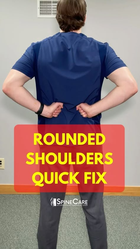 Dr. Michael Rowe | SpineCare | 👉 Dr. Rowe shows how to instantly fix rounded shoulders with an easy exercise that can be done at home. It requires no equipment and may… | Instagram Exercises For Rounded Back, Exercises For Rounded Shoulders, Improve Posture Exercises, Rounded Shoulder Exercises, Bad Posture Exercises, Dowager Hump, Dr Rowe, Fix Rounded Shoulders, Michael Rowe