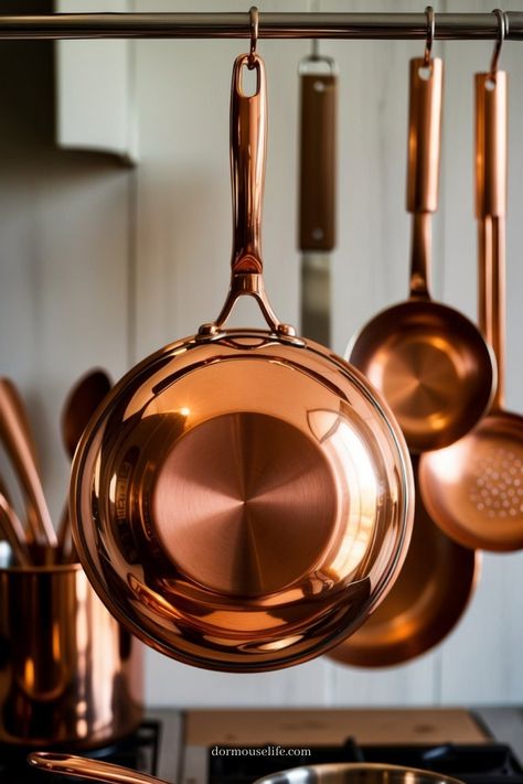 Copper items can add warmth and style to any kitchen. You can enhance your cooking space with a mix of beautiful and functional copper pieces. From cookware to décor, copper offers unique touches that brighten up your kitchen. Copper Interior Design, Copper Knife Set, Vintage Copper Tea Kettle, Copper Tile Backsplash, Copper Serving Tray, Copper Range Hood, Copper Interior, Copper Tea Kettle, Copper Tiles