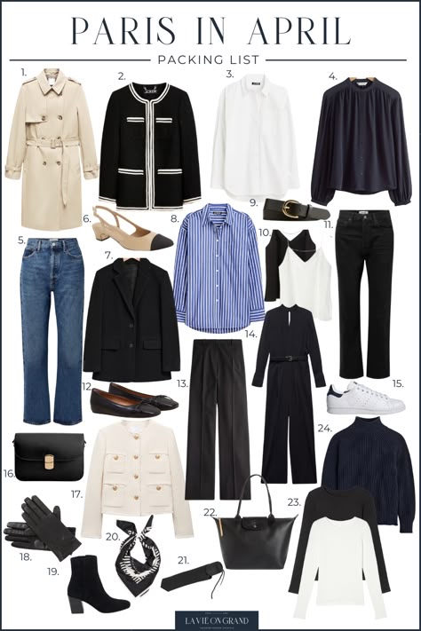 What to Pack for Paris in April | LaVieOnGrand Paris Spring Capsule Wardrobe, Spring Jackets For Women 2024, Paris Trip Outfits, What To Pack For Paris, Capsule Basics, Paris In April, What To Wear In Paris, Parisian Outfits, Capsule Wardrobe Women