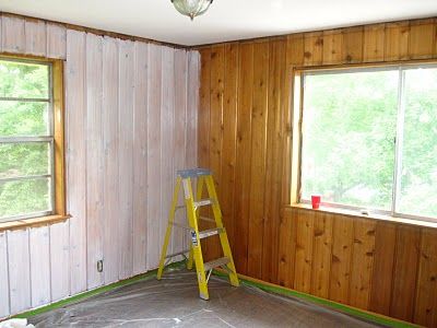 not beadboard but like idea white wash wood paneling... White Washed Wood Paneling, Wood Paneling Makeover, Knotty Pine Paneling, Knotty Pine Walls, White Washed Pine, Paneling Makeover, White Wash Walls, Beadboard Wainscoting, Cedar Walls