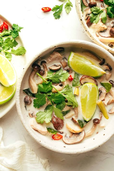 Tom Kha Gai (Thai Coconut Chicken Soup) - Gimme Some Oven Tom Gai Kha Soup, Tom Kha Soup Recipe, Meals Under 200 Calories, Tom Kha Gai Soup, Tom Kha Soup, Coconut Chicken Soup, Thai Coconut Chicken Soup, 2024 Meals, Easy Thai Recipes