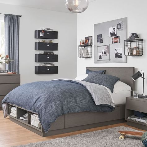 Bowen Storage Bed | Pottery Barn Teen Pedestal Bed, Platform Bed Storage, Male Bedroom Ideas, Storage Bed Queen, Teenage Boy Room, Storage Platform Bed, Bed Full, Teen Boy Room