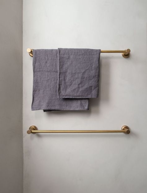 One of the perks of our Single Electric Heated Towel Bar is that you can decide where to place them and how many of them you would need. This one is finished in Aged Brass. Edwardian Mansion, Heated Towel Bar, Boutique Bathroom, Shower Images, How To Polish Copper, Kitchen Shower, Living Interior, Heated Towel, Basin Taps