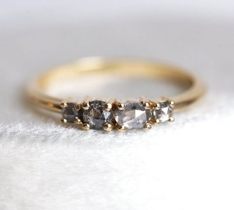 Ombre Rings, Grey Diamond Ring, Salt Pepper Diamond, Pepper Diamond Ring, Engagement Ring Inspiration, Rosecut Diamond Ring, Diamond Cluster Engagement Ring, Simulated Diamond Rings, Baguette Diamond Rings