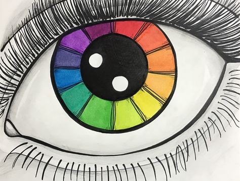 Eye Color Wheel example by L. L. Washburn (flyingbystandergoods) Eye Color Wheel, Color Wheel Lesson, Color Wheel Design, Color Wheel Art Projects, Color Wheel Projects, Color Wheel Art, Color Theory Art, Color Lessons, 5th Grade Art