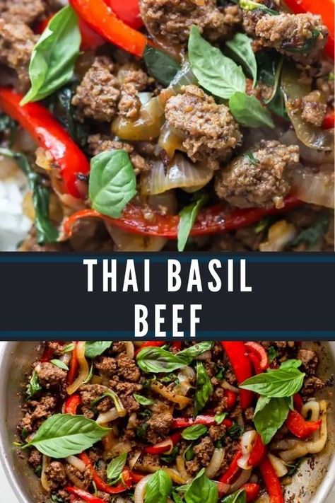 Thai Basil Beef Recipe, Pao Recipe, Thai Basil Beef, Ginger Salad Dressings, Thai Beef, Asian Beef, Bulgogi Beef, Ground Beef Recipes For Dinner, Thai Basil