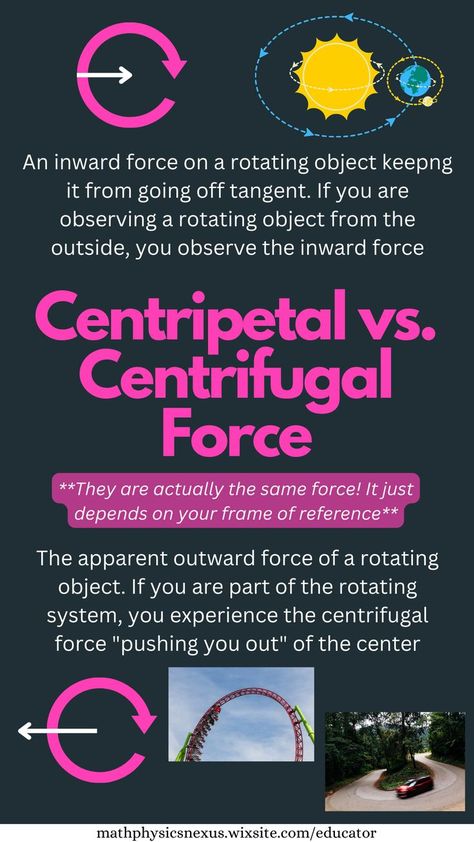 centripetal versus centrifugal force Motion Physics, Rotational Motion, Science Chart, Centripetal Force, General Physics, Learn Physics, Physics Concepts, Basic Physics, Physics Classroom