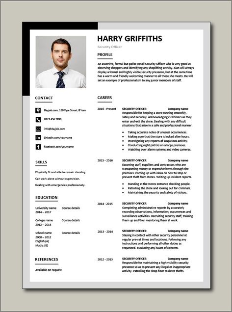 Immediately download this Free Security Officer CV template. Ideal for any Corporate, Retail or Building security jobs. It is in Microsoft Word (DOC) format, easy to edit, printable and can be fully customised. #CV #template #Resume #Free #Job #application #MS #Word #Corporate #Retail #Building #Bank #Guard Cv For Security Guard, Ali Hammuda, Free Cv Template, Cv Templates Free Download, Free Cv Template Word, Retail Building, Best Cv Template, Cv Example, Business Development Manager