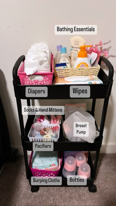 Pack And Play Nursery Ideas, Comfy Going Home Outfit For Mom, Newborn Storage Ideas, Newborn Organization Ideas Small Space, Home Birth Set Up Ideas, Nursery Ideas Apartment, Small Space Baby Organization, Baby Things You Need Newborns, Sharing Room With Newborn Small Spaces