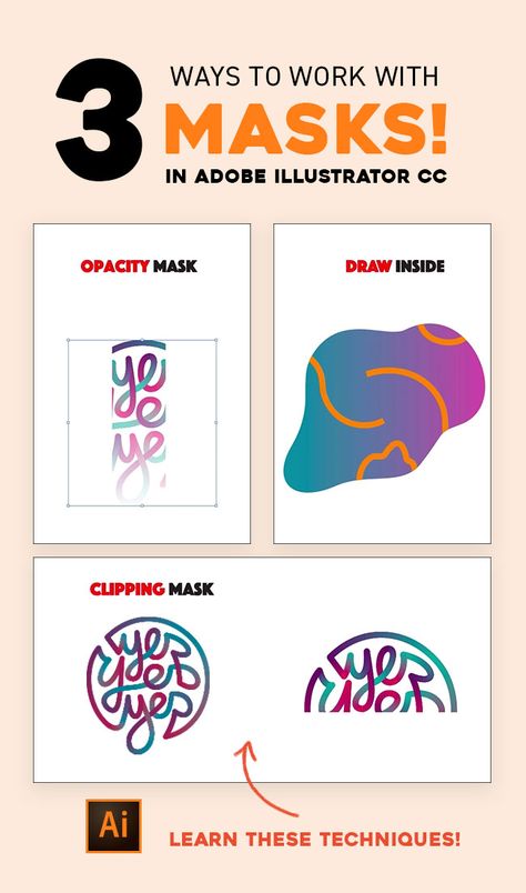 Free tutorial on Clipping Mask, Draw Inside Mode and Opacity Mask! Clipping Mask Illustrator, Illustrator Stickers, Mask Draw, Adobe Tips, Illustrator Hacks, Deep Relationship Quotes, Learning Adobe Illustrator, Inkscape Tutorials, Illustrator Tips