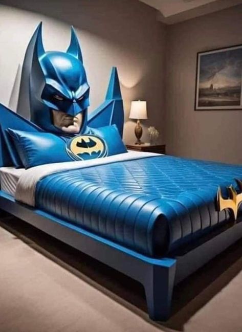 Original Beds, Modern Superhero Bedroom, Spider Man And Batman, Demetrius Johnson, Batman Furniture, Batman Bed, Batman Bedroom, Separate Beds, Batman Room