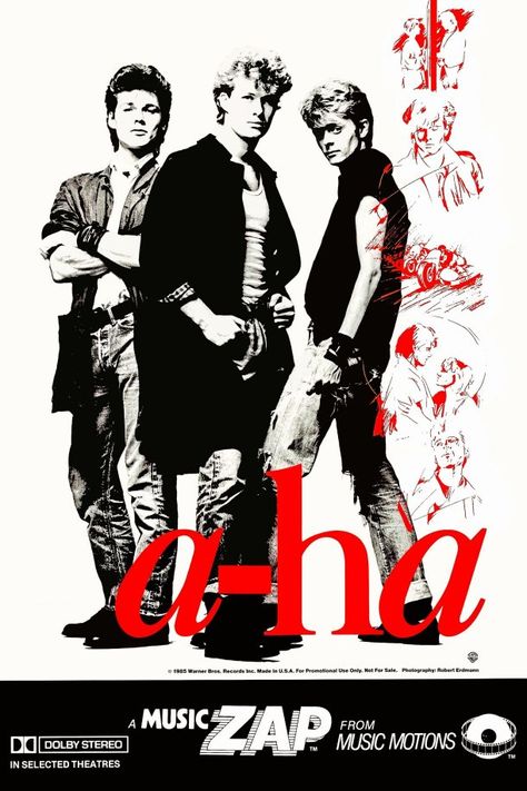 Poster Size 24 x 36.Theater promo poster promoting the '80s band A-Ha and their 1985 music video for "Take On Me," which would play before feature film showings in movie theaters. No tack holes, tape marks, pin holes or dog-eared corners. I always combine shipping on all purchases of more than one item. Shipping price includes tracking. (USA Only) Thanks for looking. Paypal. 80s Rock Band Poster, 80s Music Artists, A Ha 80s, 80s Posters, 80s Rock Bands, Rock Band Posters, Promo Poster, 80s Rock, A Ha