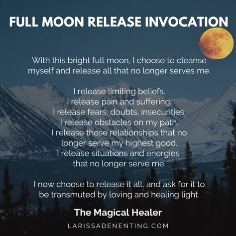 A quick full moon prayer or release meditation always does wonders! With this invocation, you can get started right away. Sit back, deep a couple of deep breathes and relax. Just relax and allow for your body to feel heavy, as you go deeper and deeper into relaxation.  Read the words of the invocation, read it out loud if you can. Feel the words, feel the affirmations and feel yourself letting it all go. Full Moon Release, Full Moon Spells, Full Moon Meditation, Full Moon Tonight, Moon Spells, Moon Quotes, New Moon Rituals, Moon Journal, Healing Light