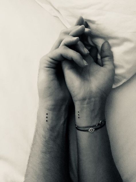 love's touch Anniversary Tattoo Ideas Marriage, Dot Tattoo Meaning, 3 Dot Tattoo, Partner Tattoo, Partner Tattoos, Diy Tattoo Permanent, Small Couple Tattoos, Couple Matching Tattoo, Relationship Tattoos