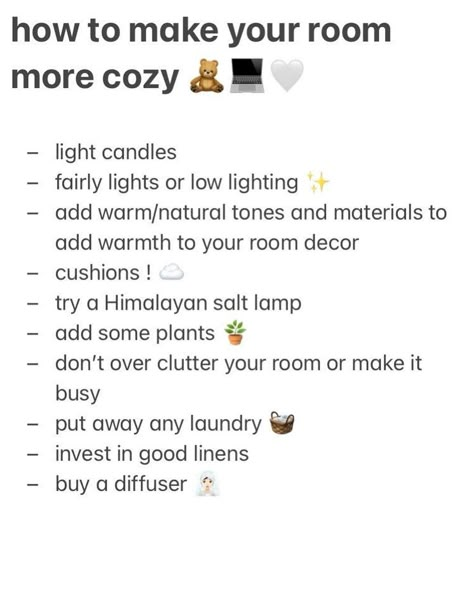 Make Room More Cozy, How Should I Decorate My Bedroom, How To Clean Your Room Aesthetic, Make A Bedroom Cozy, Cool Diy Bedroom Ideas, Cozy Clean Room, Room Inspo Cozy Aesthetic, Cute Cozy Room Ideas, How To Re Do Your Bedroom