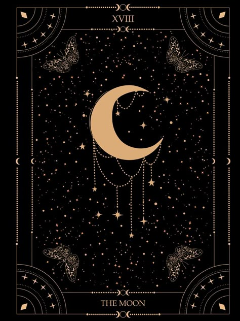 Witchy Moon Tarot Card - Tarot Card Design - The Moon - Butterfly Tarot - Aesthetic Tarot Card Kindle Screensaver, The Moon Tarot Card, The Moon Tarot, Witchy Wallpaper, Free Tarot, Tarot Cards Art, Magic Aesthetic, Tarot Card Meanings, Celestial Art