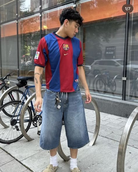 Shorts Outfits Men Streetwear, Football Jersey Outfit, Men's Adidas (men), Mens Shorts Outfits, Men's Vintage Style, Streetwear Fits, Street Style Outfits Men, Mens Casual Dress Outfits, Street Fashion Men Streetwear