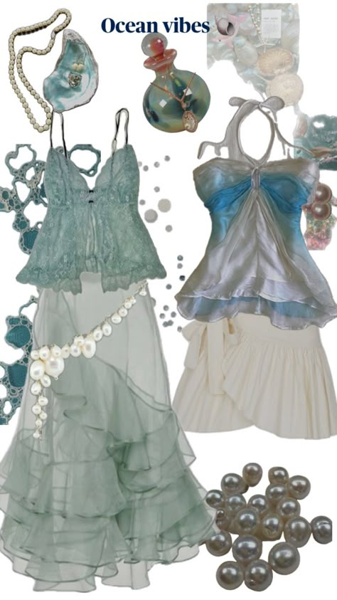 Some mermaids outfit with ocean vibes #ocean #mermaid #seashells #pearls Siren Style, Siren Costume, Mermaid Outfits, Ocean Outfits, Mermaid Halloween Costumes, Siren Aesthetic, Siren Core, Ocean Mermaid, Sea Dress