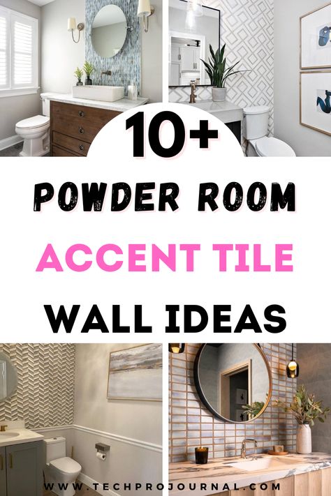 Learn how to transform your powder room with a stunning accent tile wall! These ideas show how the right tile can add color, texture, and personality to even the smallest powder room. Perfect for creating a standout look in a compact powder room. Smallest Powder Room, Half Bath Accent Wall, Accent Tile Bathroom, Half Bathroom Wallpaper, Powder Room Accent Wall, Room Tiles Wall, Powder Room Tile, Brown Accent Wall, Half Bath Ideas