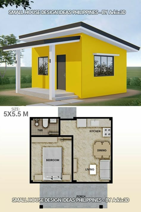 One Bedroom House Plans Simple, Mini House Plans, 2 Bedroom House Design, One Bedroom House Plans, Small House Blueprints, One Bedroom House, Small House Layout, House Design Plans, Small House Floor Plans