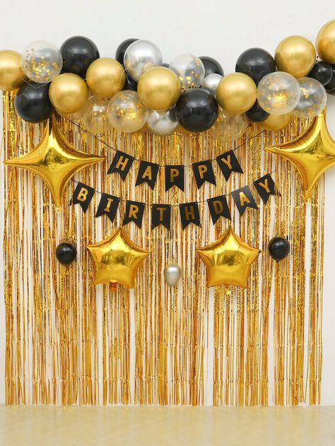 Black Gold  Collar  Latex   Embellished   Event & Party Supplies Black Golden Decoration Party, Black And Gold Party Decorations Simple, Black And Golden Theme Birthday Party, Golden Theme Birthday Decor, Black Gold Balloons Decoration, Black And Gold Decorations Party Ideas, Balloon Decorations Party Simple, Black And Golden Birthday Theme, 18th Birthday Decorations Black And Gold