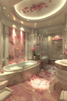 Cool Bathroom Aesthetic, Cute Bathroom Design, Princess Bathroom Ideas, Fancy Bathroom Ideas, Aesthetic Flooring, Dream House Bathroom, Cute Pink House, Castle Bathroom, Bathtub Room