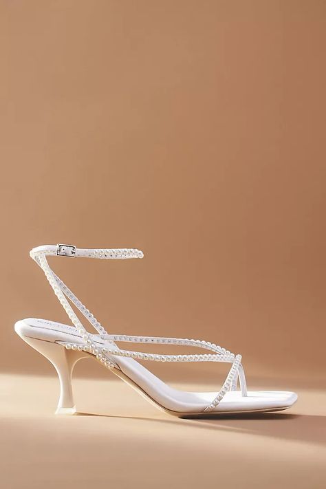 Jeffrey Campbell Pearl Kitten Heels | Anthropologie Upcoming Fashion Trends, Feather Heels, Satin Ballet Flats, Sequin Heels, Ivory Wedding Shoes, Wedding Shoes Bride, Western Ankle Boots, Crystal Heels, Bridal Heels